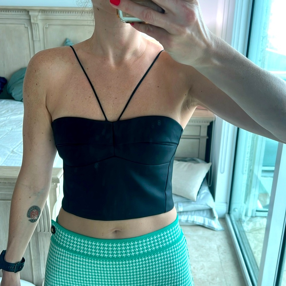 Nicholas size 4 silk cropped bustier with silver zipper in the back